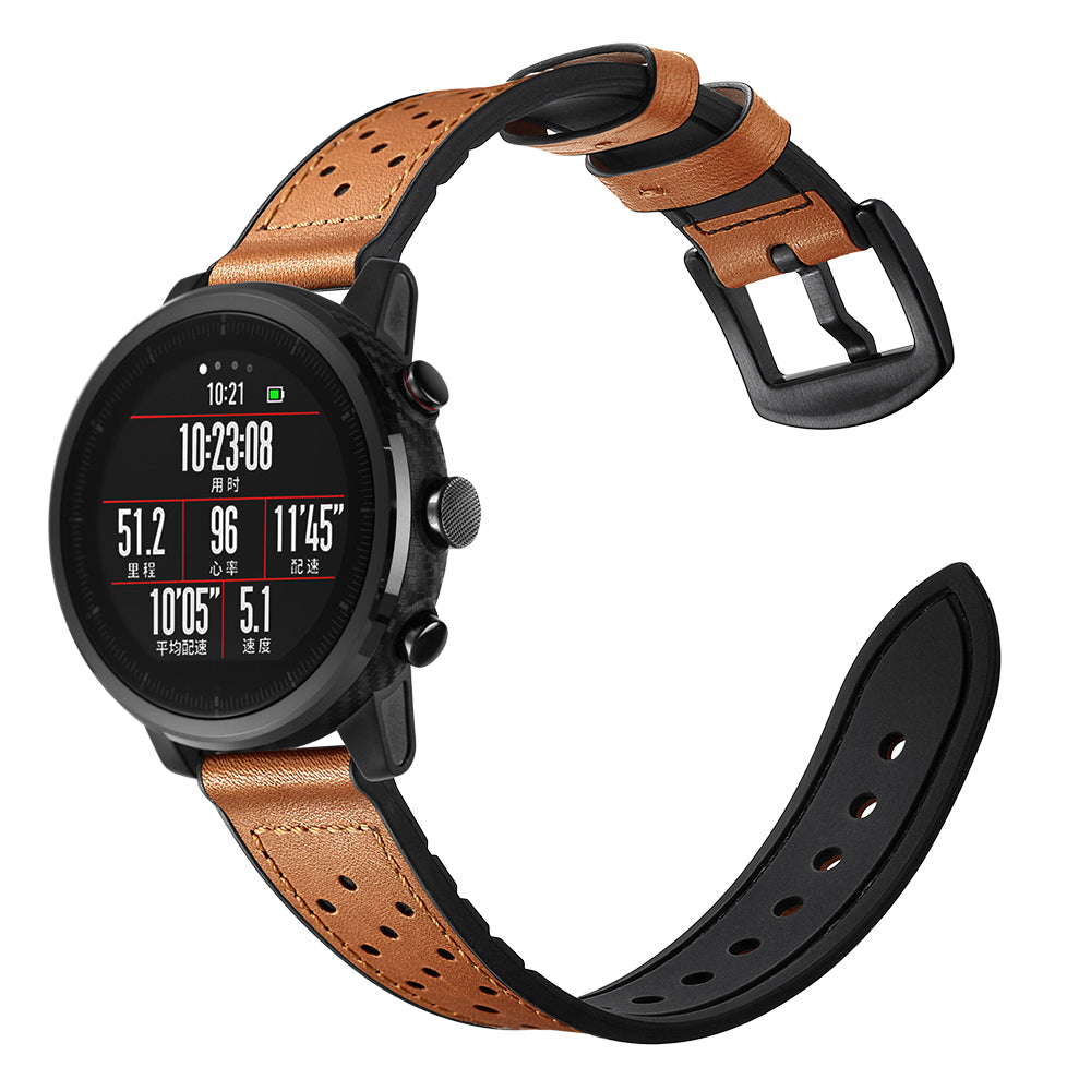 For Huami Amazfit Watch 2 with Holes Cowhide Silicone Surface Genuine Leather Smart Watch Band