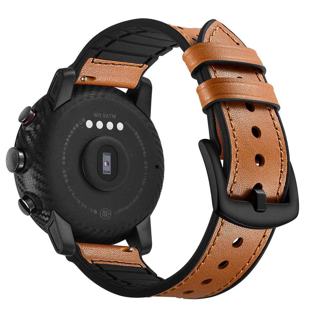 For Huami Amazfit Watch 2 with Holes Cowhide Silicone Surface Genuine Leather Smart Watch Band