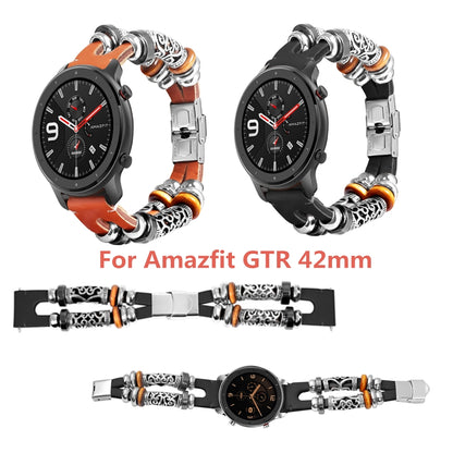 20mm Handmade Cowhide Leather Bead DIY Retro Watch Strap for Amazfit GTR 42mm etc.