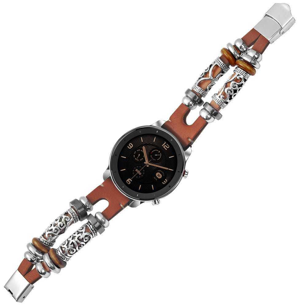 20mm Handmade Cowhide Leather Bead DIY Retro Watch Strap for Amazfit GTR 42mm etc.