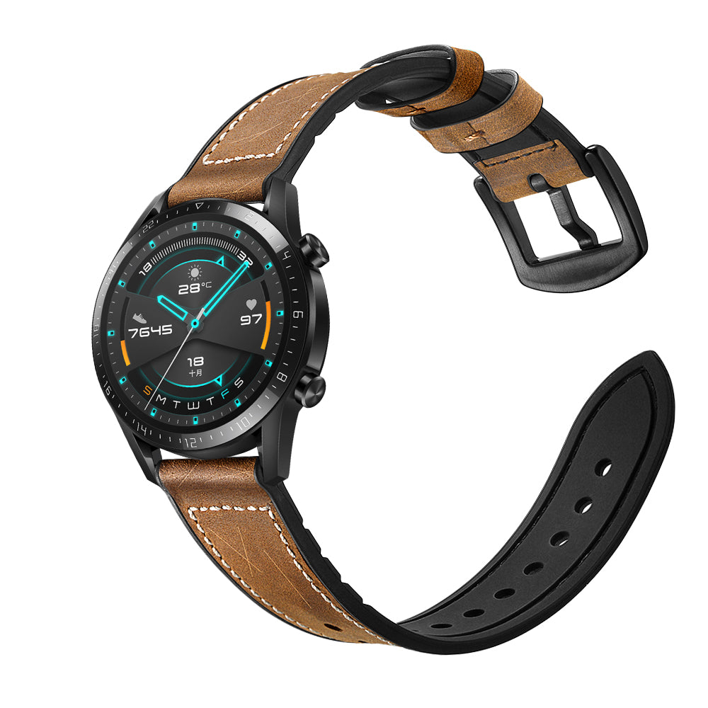 Genuine Leather Coated Silicone Smart Watch Strap [22mm width] for Huawei Watch GT2 46mm