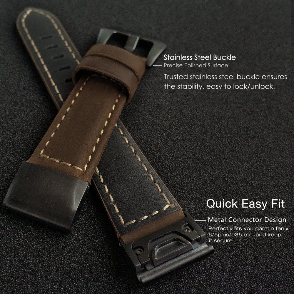 Genuine Leather Watchband Replacement Strap for Garmin MARQ Series/Fenix5/5X/5S/Forerunner945/Approach S60