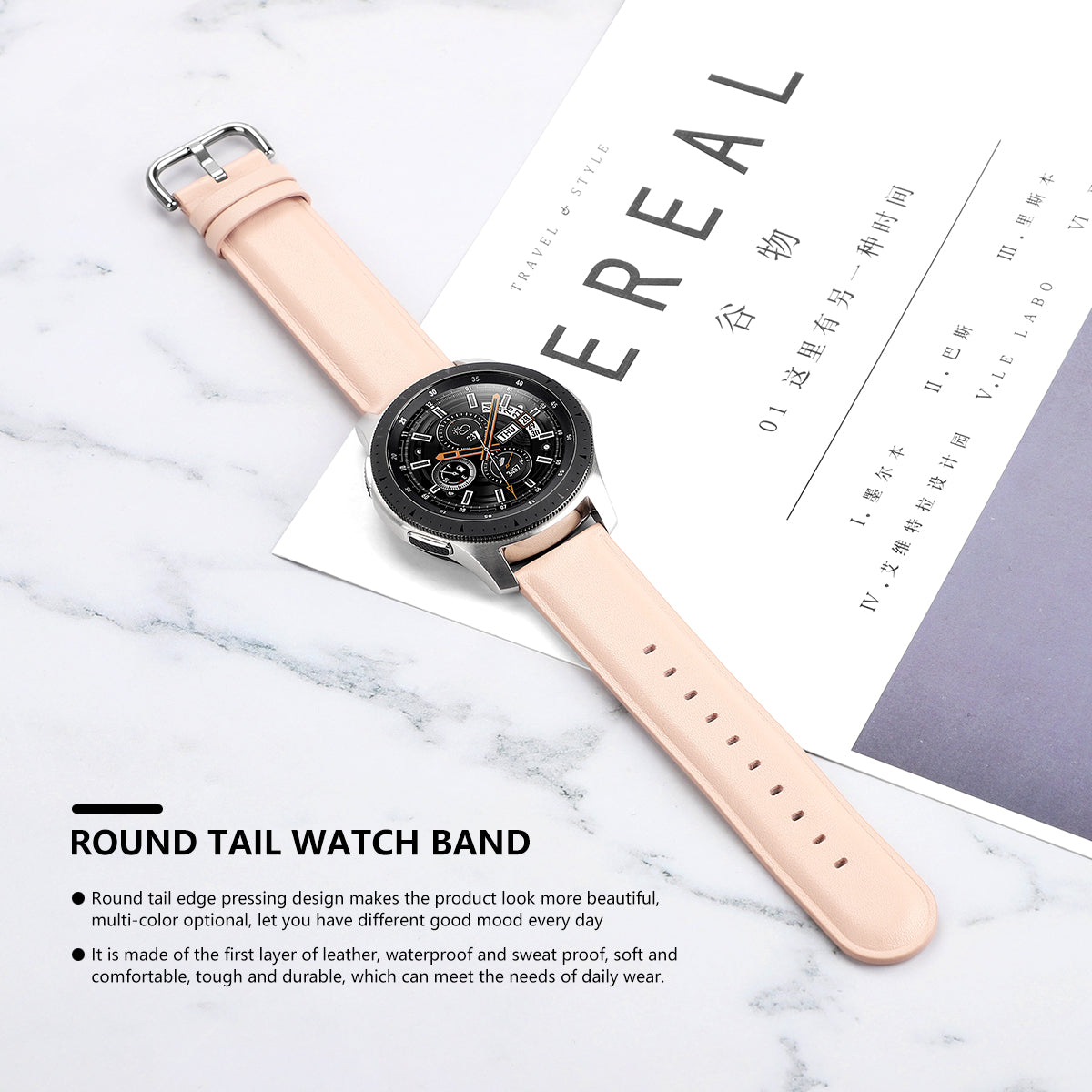 22mm Genuine Leather Smart Watch Replacement Strap for Samsung Galaxy Watch 46mm