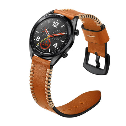 22mm Stitching Decor Genuine Leather Smart Watch Band Replacement for Huawei Watch GT2e/GT2 46mm