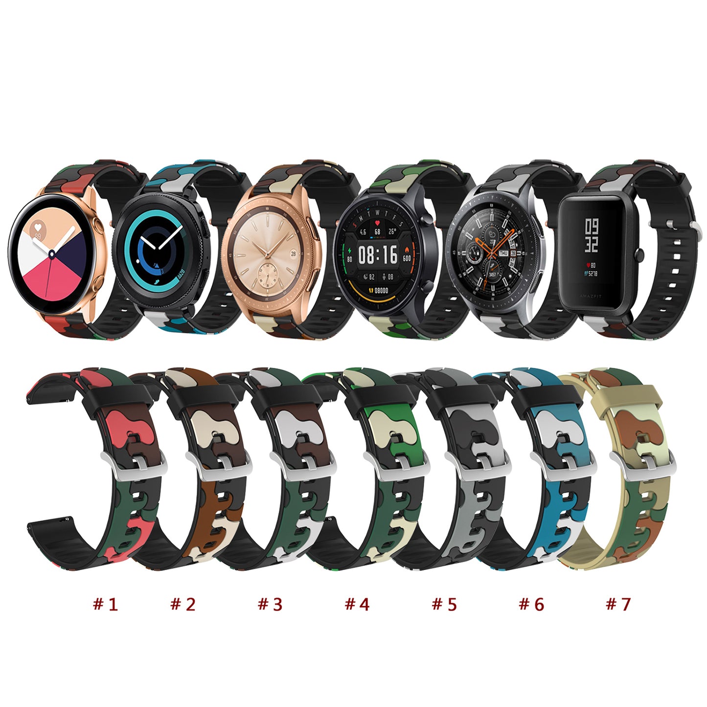 22mm Camouflage Pattern Flexible Silicone Watch Strap for Huawei Watch GT/Watch GT 2e/GT 2 46mm