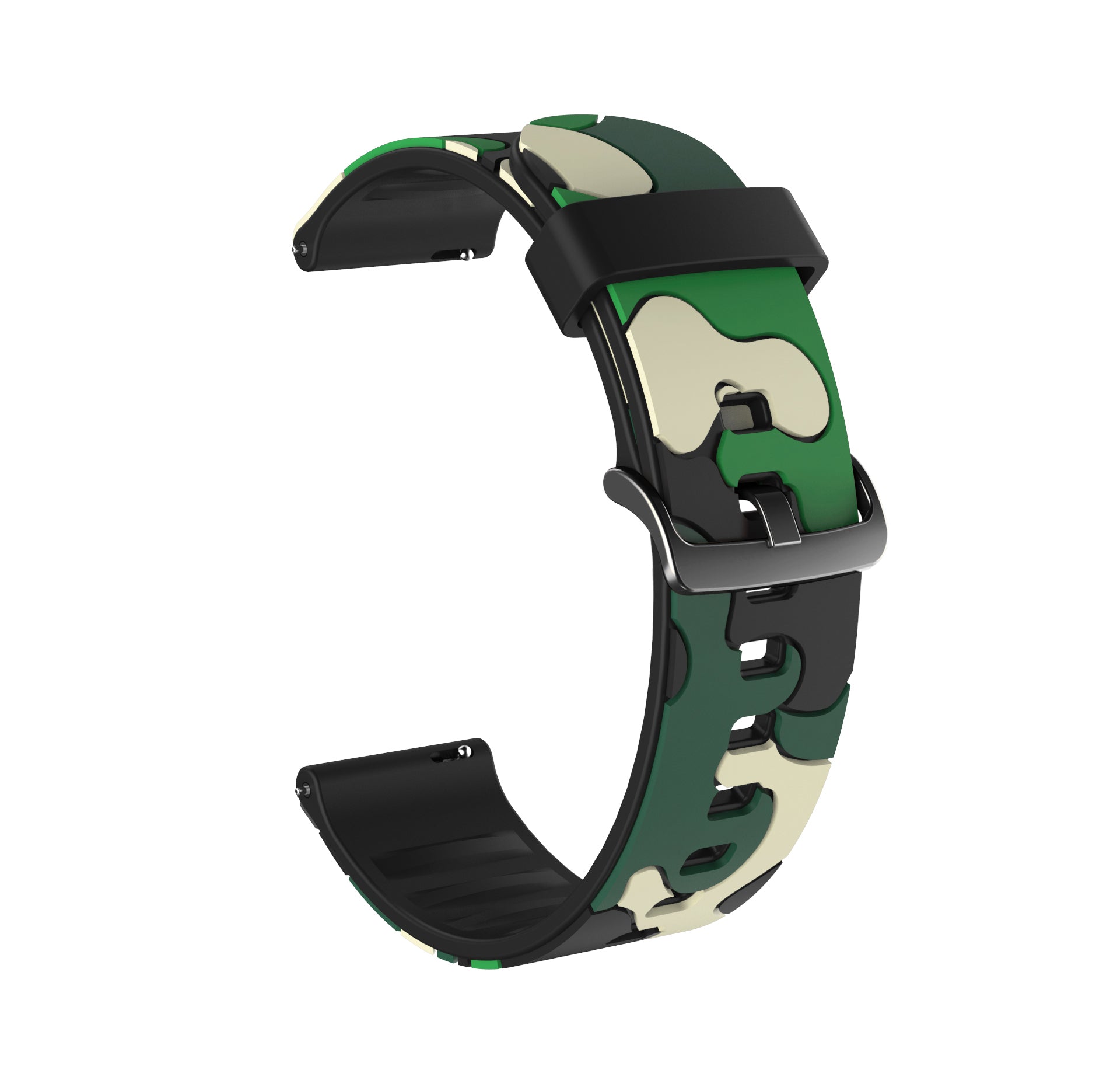 22mm Camouflage with Black Buckle Silicone Watch Band for Huawei Watch GT 2 46mm/GT/GT 2e