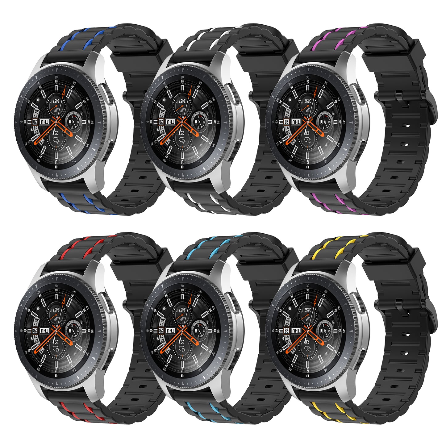 22mm Vertical Stripe Bi-color Silicone Watch Strap for Samsung Galaxy Watch 46mm/Galaxy Watch 3 45mm