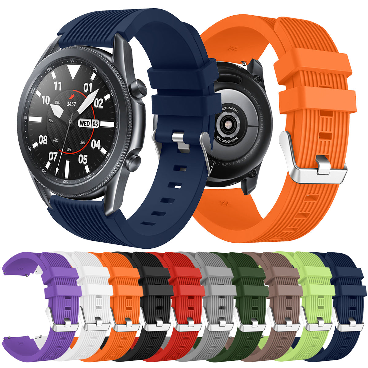 Pinstriped Silicone Smart Watch Band for Samsung Galaxy Watch3 45mm