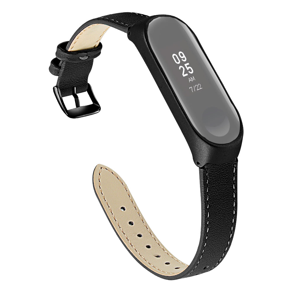 Quality Genuine Leather Watch Band Strap [Black Frame] for Xiaomi Mi Band 5