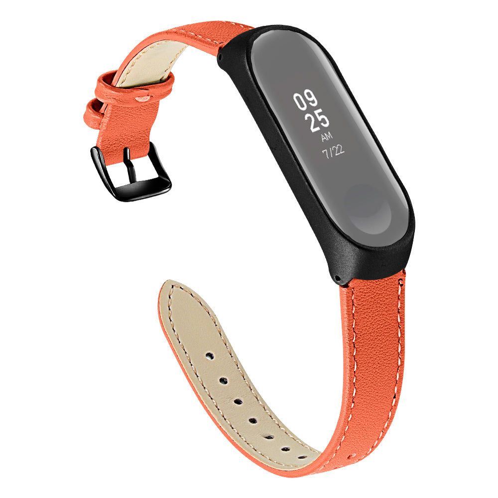 Quality Genuine Leather Watch Band Strap [Black Frame] for Xiaomi Mi Band 5