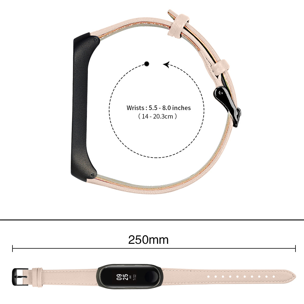 Quality Genuine Leather Watch Band Strap [Black Frame] for Xiaomi Mi Band 5