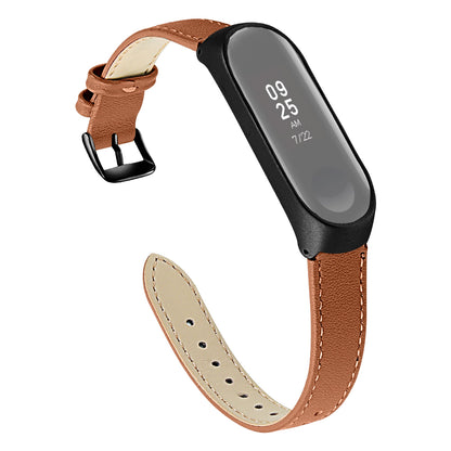 Quality Genuine Leather Watch Band Strap [Black Frame] for Xiaomi Mi Band 5