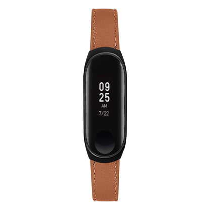 Quality Genuine Leather Watch Band Strap [Black Frame] for Xiaomi Mi Band 5