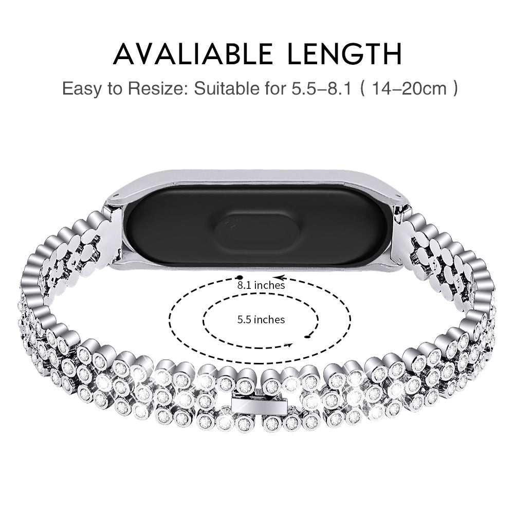 Rhinestone Decor Stainless Steel Smart Watch Band for Xiaomi Mi Band 5