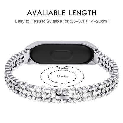 Rhinestone Decor Stainless Steel Smart Watch Band for Xiaomi Mi Band 5