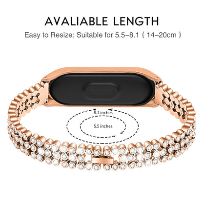 Rhinestone Decor Stainless Steel Smart Watch Band for Xiaomi Mi Band 5