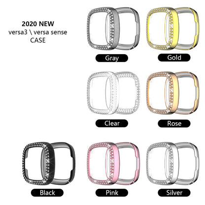 Dual-row Rhinestone Decor TPU Watch Cover for Fitbit Versa 3/Sense