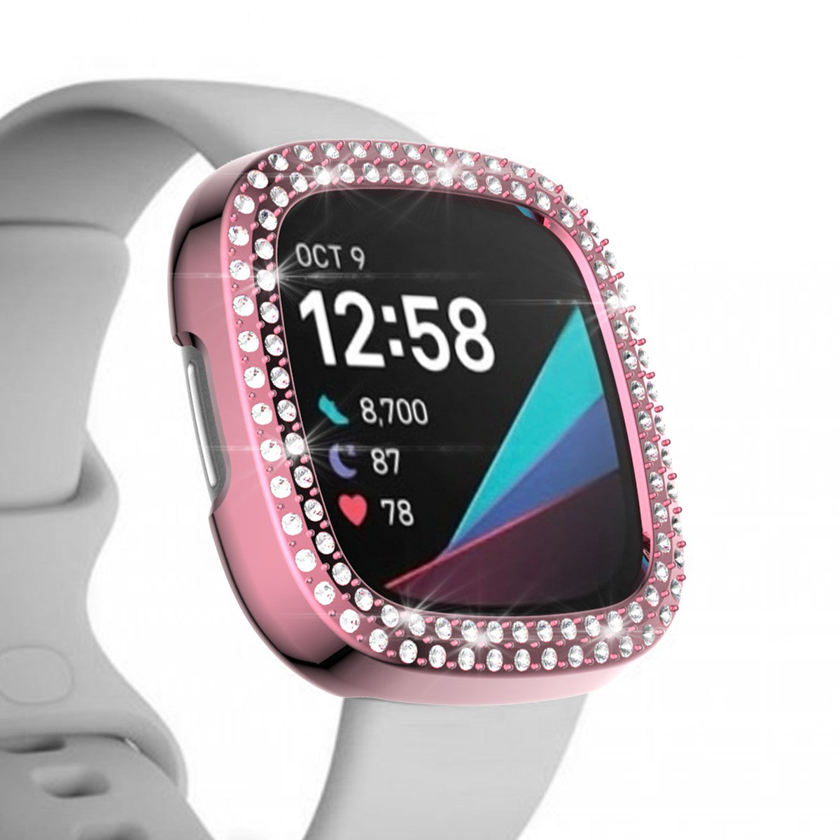 Dual-row Rhinestone Decor TPU Watch Cover for Fitbit Versa 3/Sense