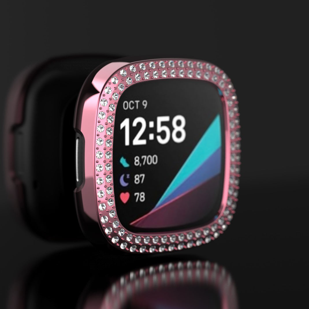 Dual-row Rhinestone Decor TPU Watch Cover for Fitbit Versa 3/Sense