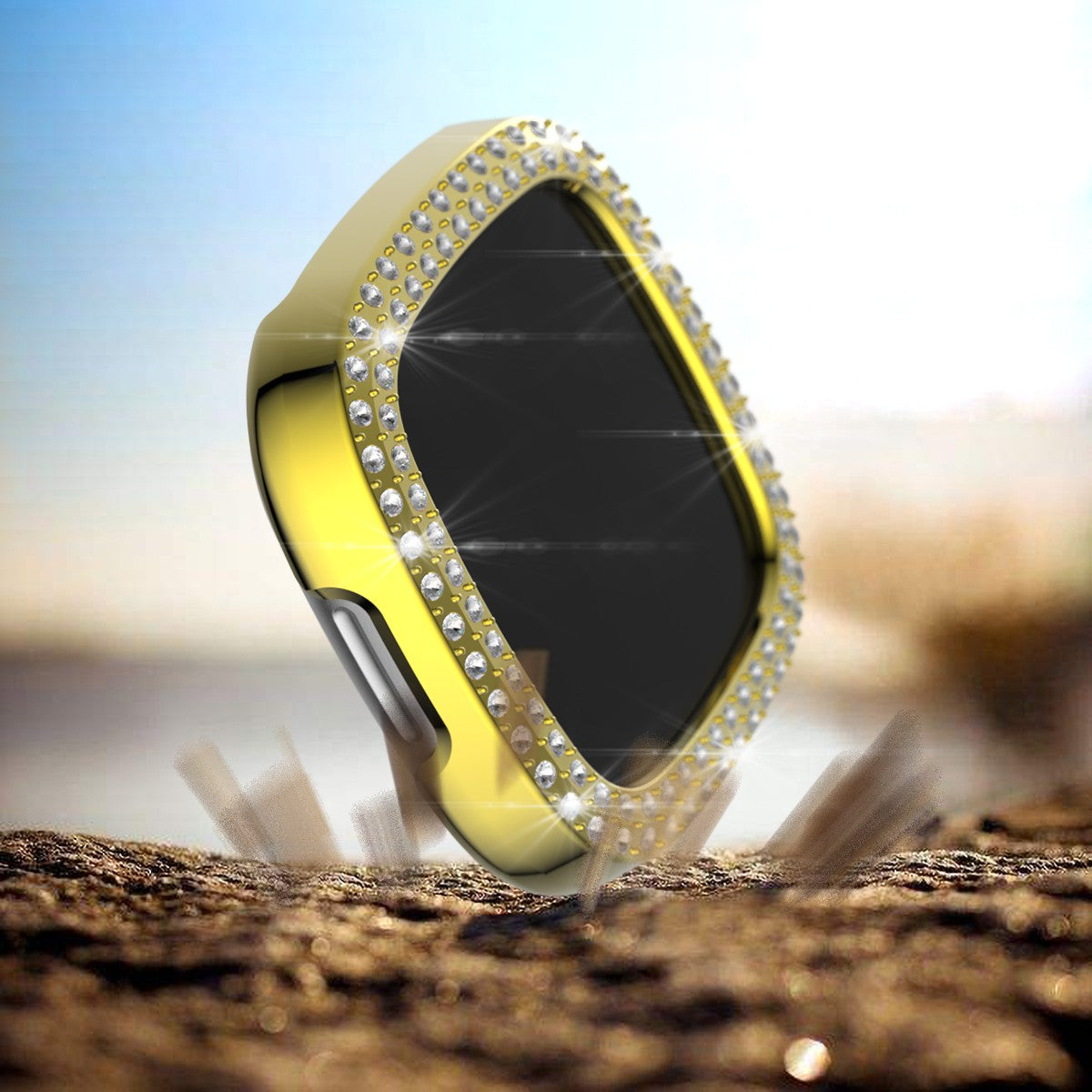 Dual-row Rhinestone Decor TPU Watch Cover for Fitbit Versa 3/Sense