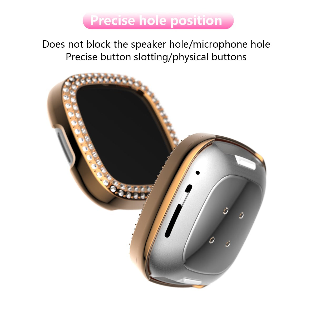 Dual-row Rhinestone Decor TPU Watch Cover for Fitbit Versa 3/Sense