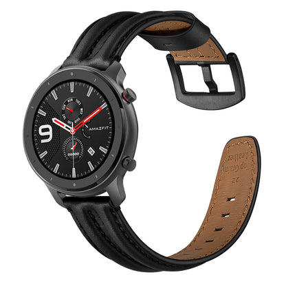 20mm Double Keel Genuine Leather Wrist Strap Watch Band for Huami Amazfit GTR 42mm