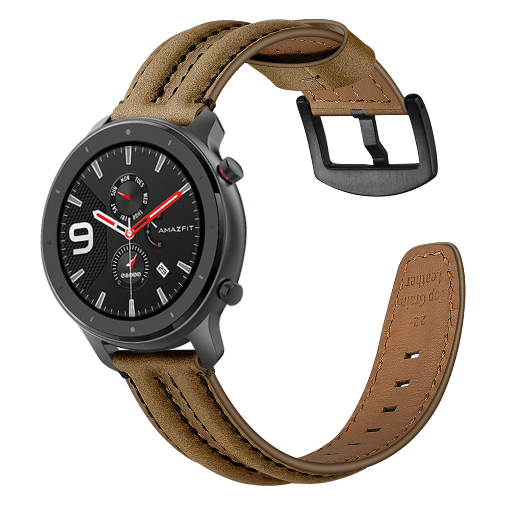 20mm Double Keel Genuine Leather Wrist Strap Watch Band for Huami Amazfit GTR 42mm