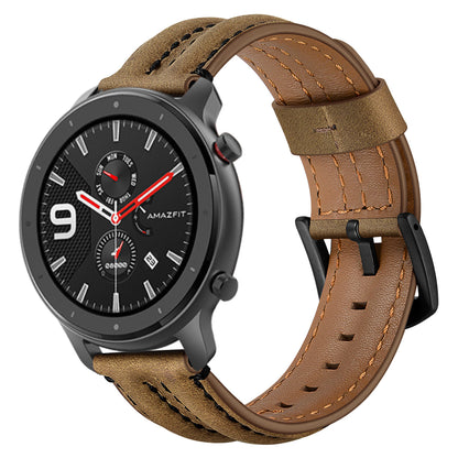 20mm Double Keel Genuine Leather Wrist Strap Watch Band for Huami Amazfit GTR 42mm