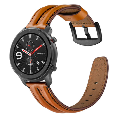 20mm Double Keel Genuine Leather Wrist Strap Watch Band for Huami Amazfit GTR 42mm