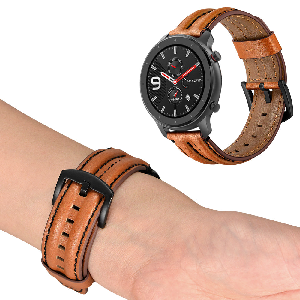 20mm Double Keel Genuine Leather Wrist Strap Watch Band for Huami Amazfit GTR 42mm