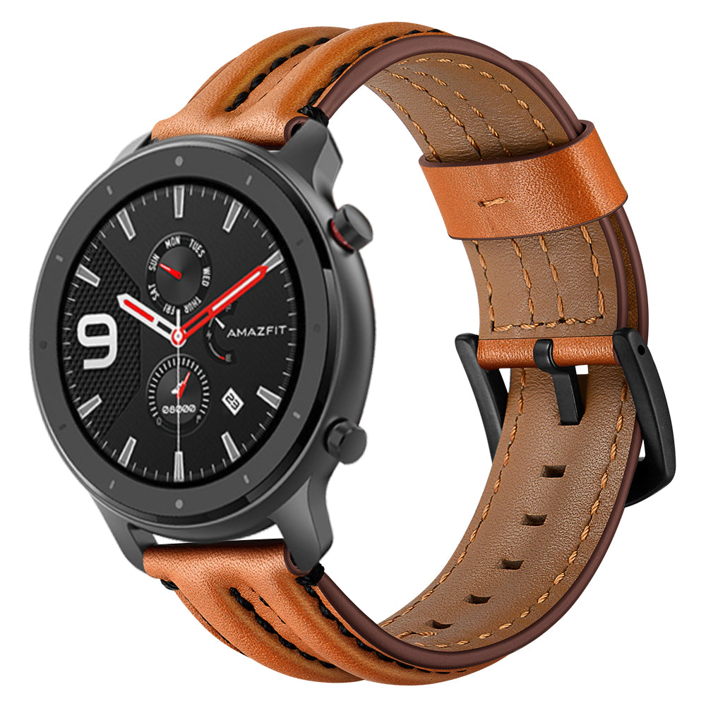 20mm Double Keel Genuine Leather Wrist Strap Watch Band for Huami Amazfit GTR 42mm