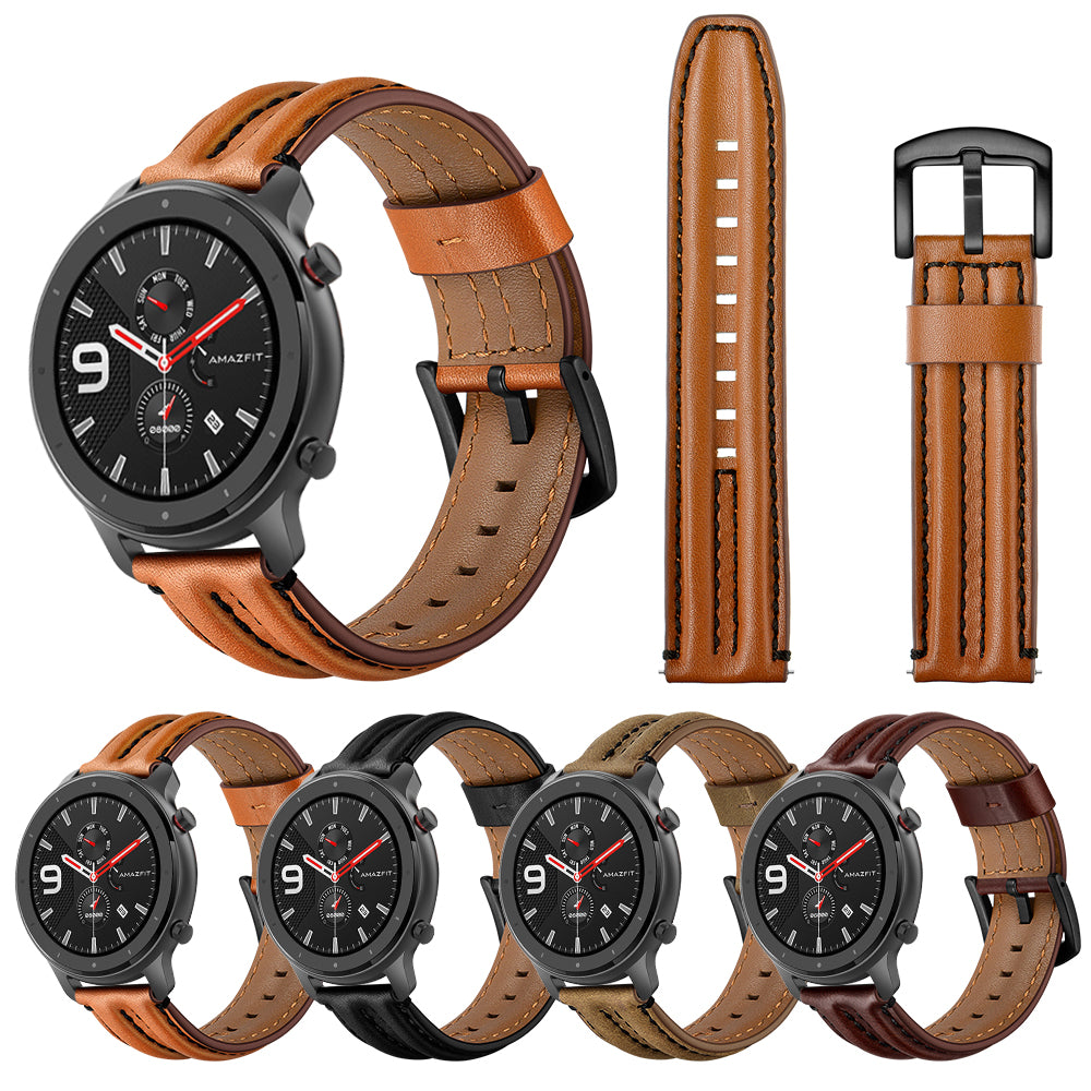 20mm Double Keel Genuine Leather Wrist Strap Watch Band for Huami Amazfit GTR 42mm