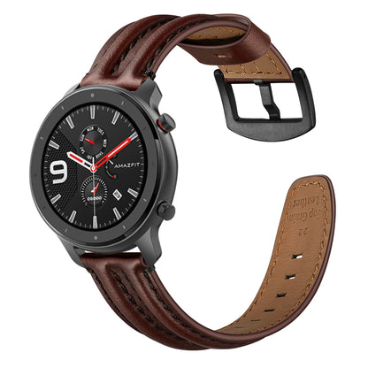 20mm Double Keel Genuine Leather Wrist Strap Watch Band for Huami Amazfit GTR 42mm