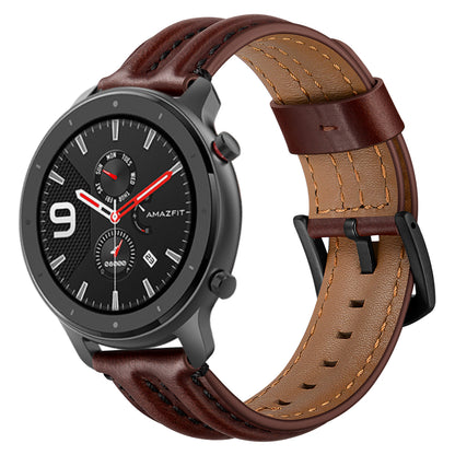 20mm Double Keel Genuine Leather Wrist Strap Watch Band for Huami Amazfit GTR 42mm