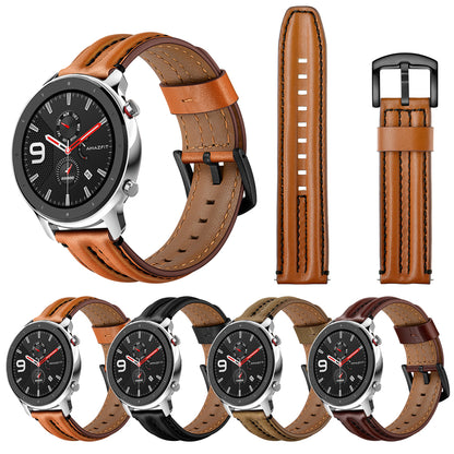 20mm Double Keel Genuine Leather Wrist Strap Watch Band for Huami Amazfit GTR 42mm