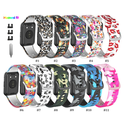 Pattern Printing Silicone Watch Band Strap Replacement for Huawei Watch Fit