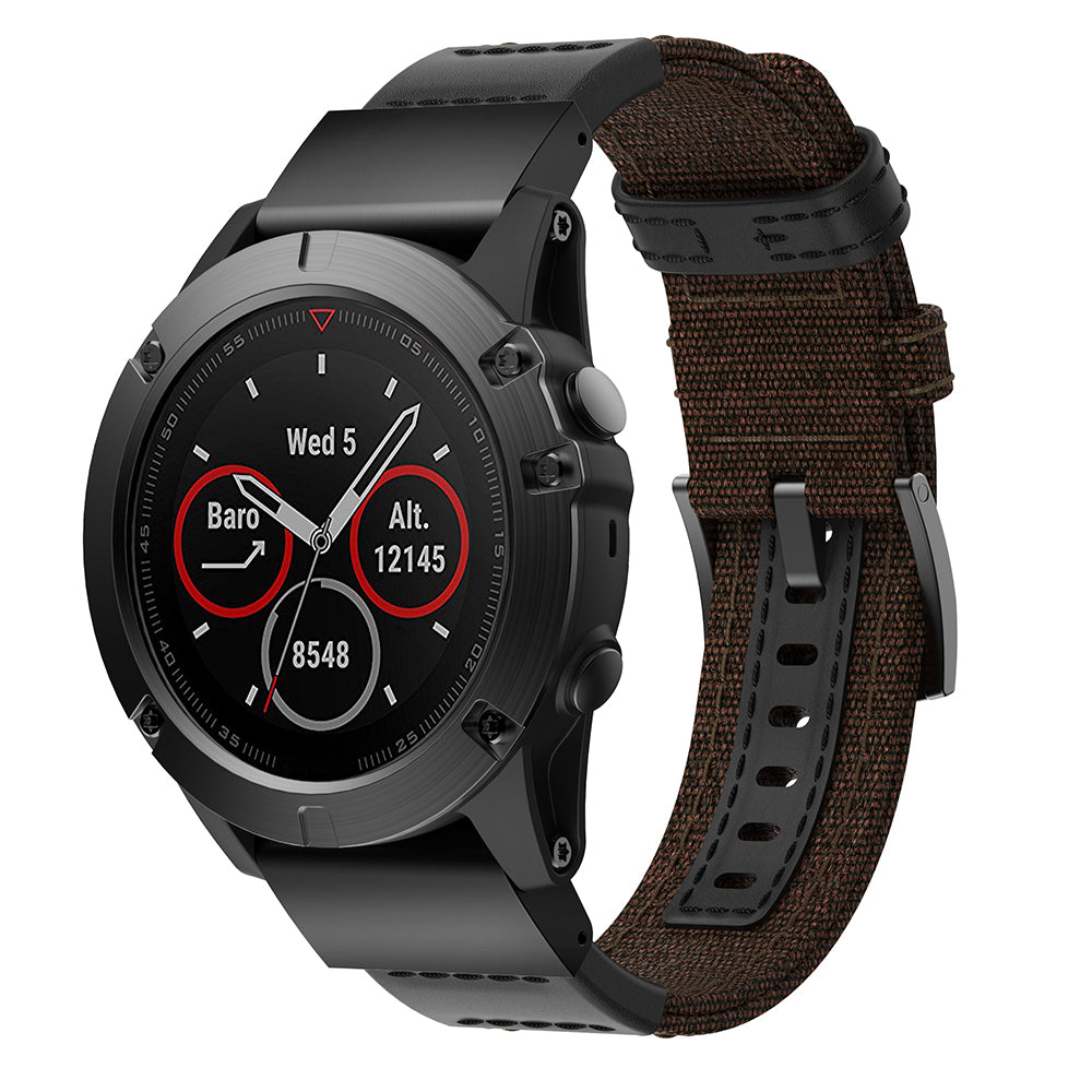 Canvas + Genuine Leather Watch Band Nylon Watch Strap for Garmin Fenix 5 Plus / Fenix 3