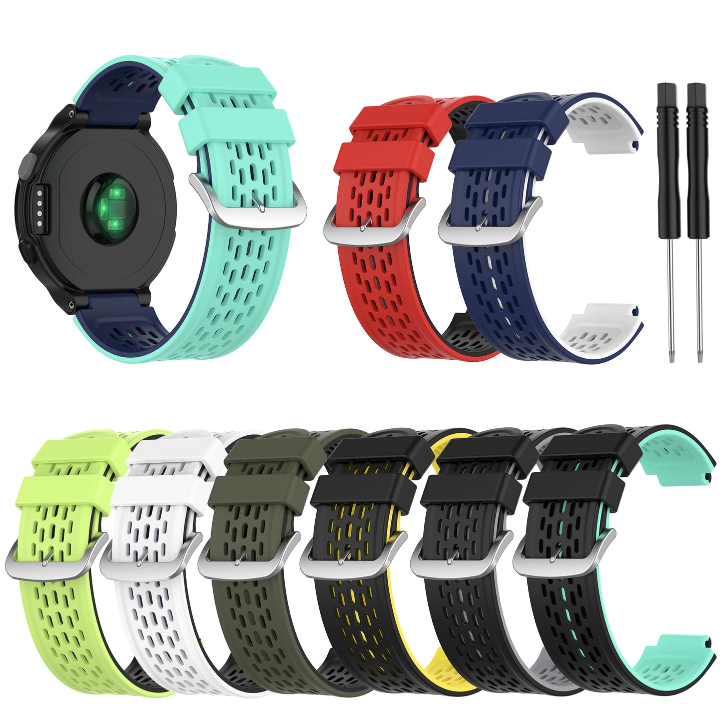 Double Color Silicone Watch Band Wrist Strap Replacement for Garmin Approach S2 S4 / Garmin Vivoactive