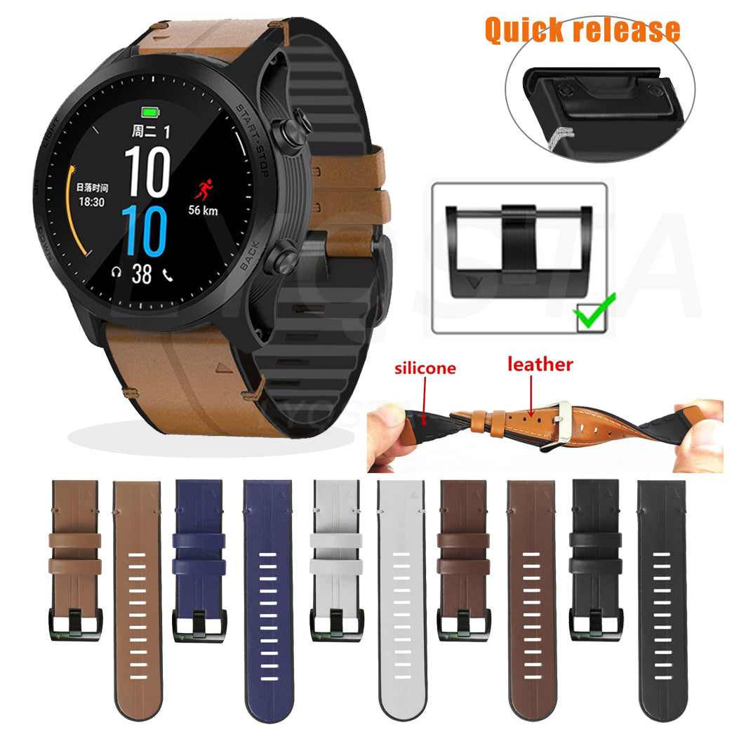 22MM PU Leather Surface+Silicone Smart Watch Band Strap for Garmin Watch