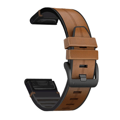 22MM PU Leather Surface+Silicone Smart Watch Band Strap for Garmin Watch