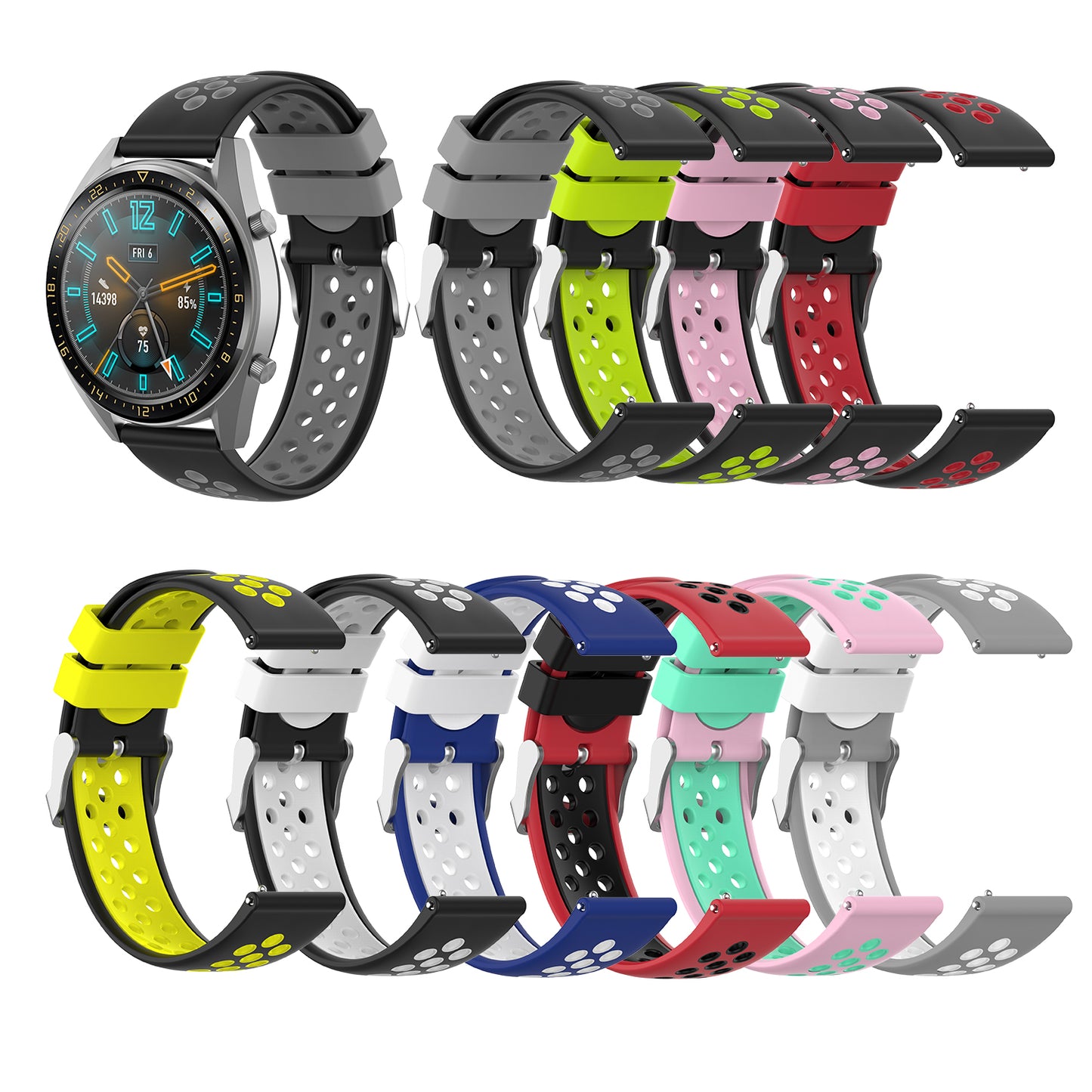 Dual Color Soft Silicone Smart Watch Replacement Strap 22mm for HUAWEI Watch GT2 46mm