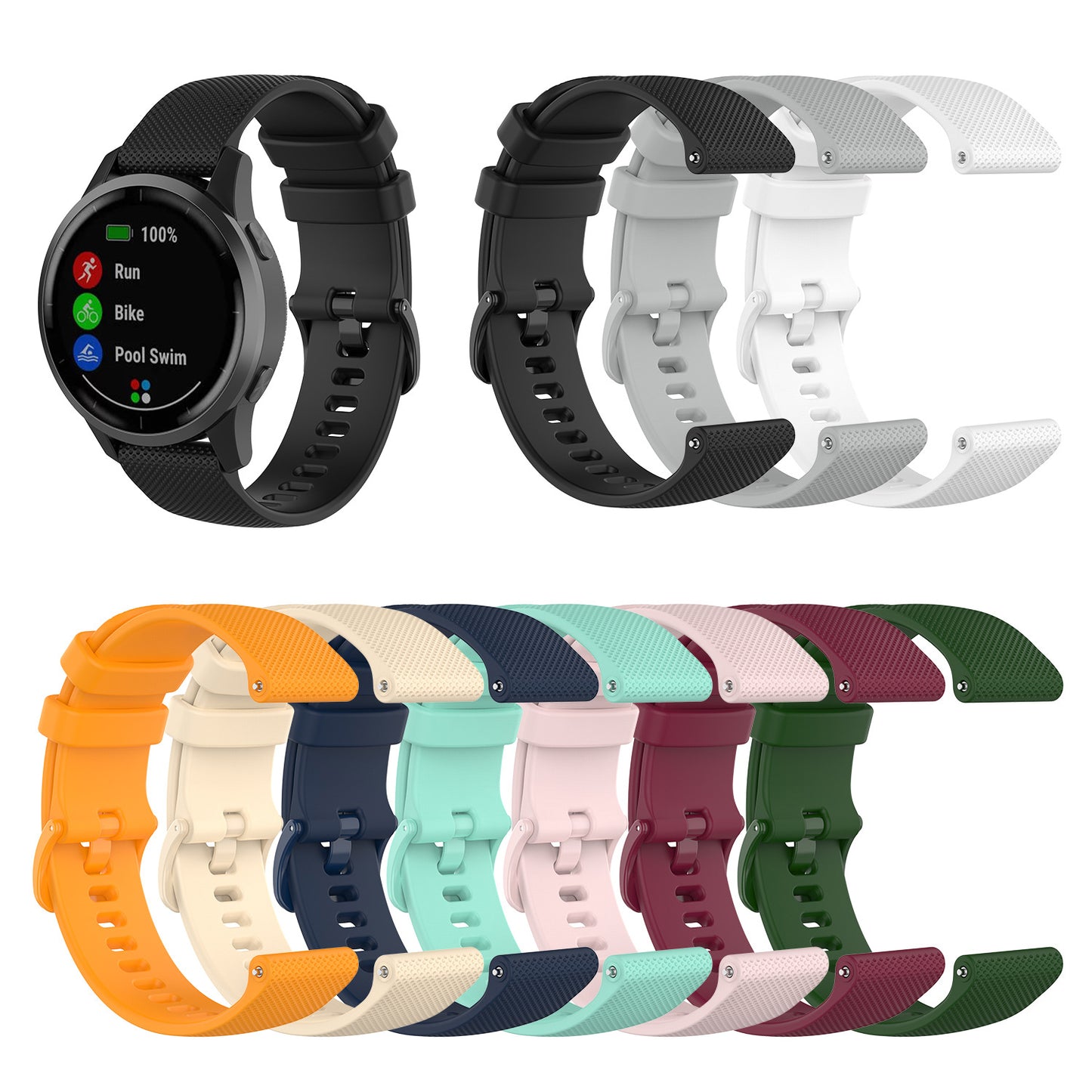 22mm Universal Grid Texture Silicone Watchband Replace Strap for Huawei Watch 3 / 3 Pro / Samsung Amazfit Watch Etc