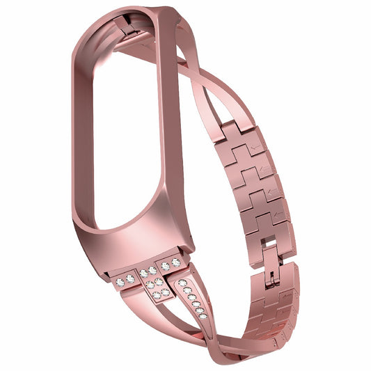 Metal Watch Strap with Diamond Decor X-shaped Steel Strap Replacement for Xiaomi Mi Band 4/3