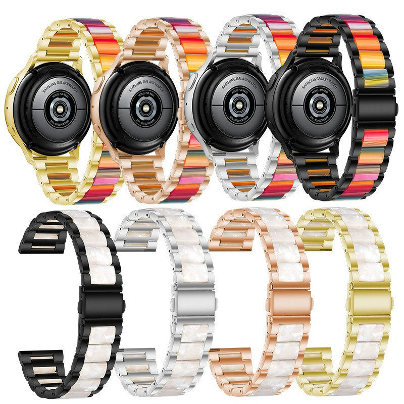 20mm Three Beads Upgraded Stainless Steel Resin Retro Strap Bracelet Wristband for Samsung Galaxy Watch4 40mm / Watch4 44mm / Watch4 Classic 46mm / Watch4 Classic 42mm