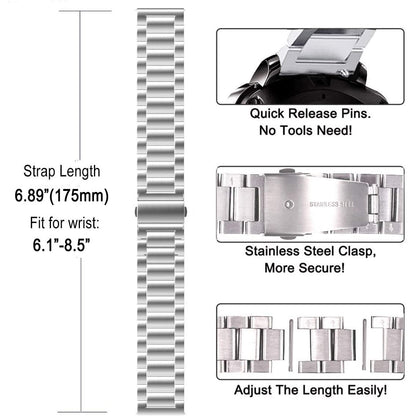 JLT 20mm Three Beads Stainless Steel Watch Band Flat Buckles Quick Release Watch Strap Replacement for Samsung Galaxy Watch4 44mm / 40mm / Watch4 Classic 46mm / 42mm