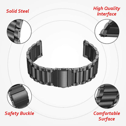 JLT 20mm Three Beads Stainless Steel Watch Band Flat Buckles Quick Release Watch Strap Replacement for Samsung Galaxy Watch4 44mm / 40mm / Watch4 Classic 46mm / 42mm