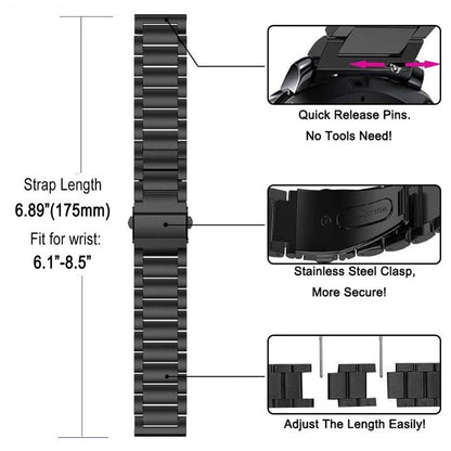 JLT 20mm Three Beads Stainless Steel Watch Band Flat Buckles Quick Release Watch Strap Replacement for Samsung Galaxy Watch4 44mm / 40mm / Watch4 Classic 46mm / 42mm