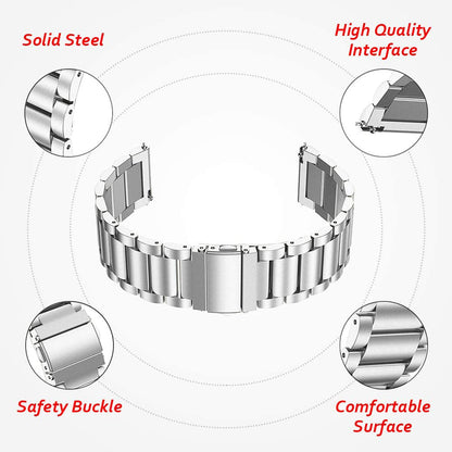 JLT 22mm Three Beads Stainless Steel Watch Band Metal Heavy Watch Flat Bracelets Strap for Samsung Galaxy Watch3 45mm