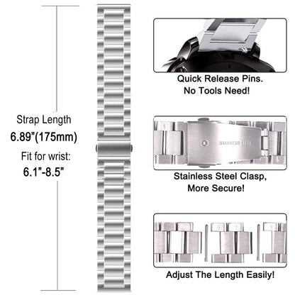 JLT 22mm Three Beads Stainless Steel Watch Band Metal Heavy Watch Flat Bracelets Strap for Samsung Galaxy Watch3 45mm