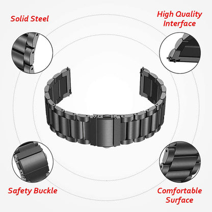 JLT 22mm Three Beads Stainless Steel Watch Band Metal Heavy Watch Flat Bracelets Strap for Samsung Galaxy Watch3 45mm